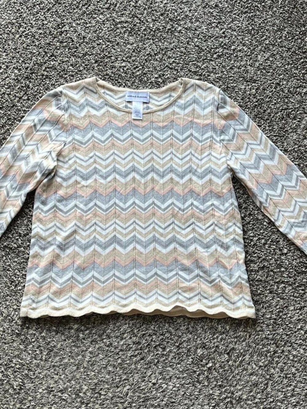 Alfred Dunner Metallic Chevron Patterned Blouse Wmn L Whimsy Cottagecore Boho‎